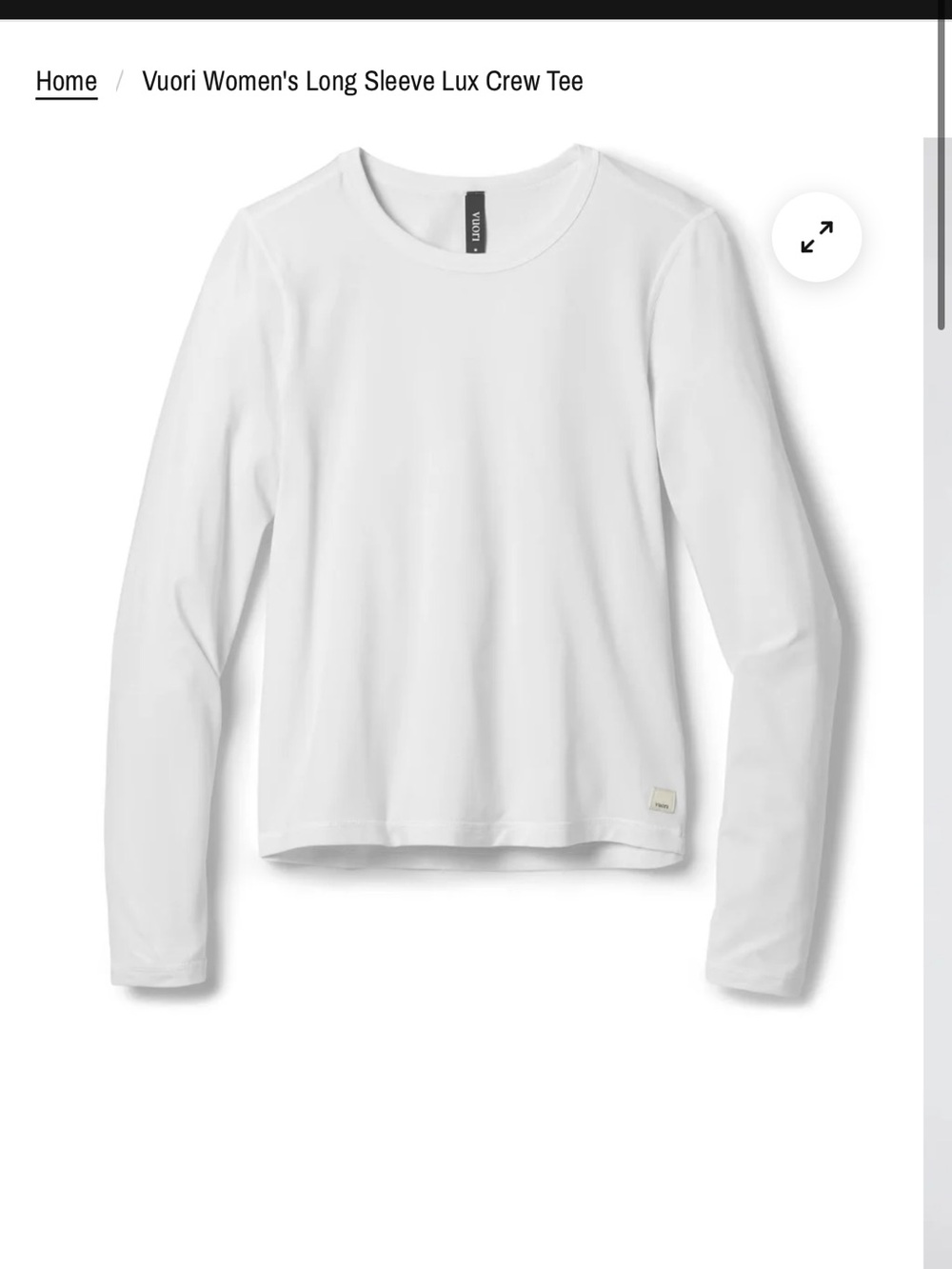 Vuori Long Sleeve lux Crew Tee - White Large
